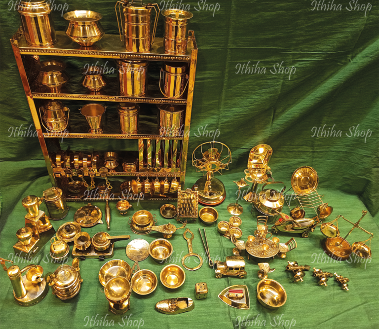 Brass Miniature Kitchen Set Toy Set 90 Pieces with Kitchen Stand Ithiha